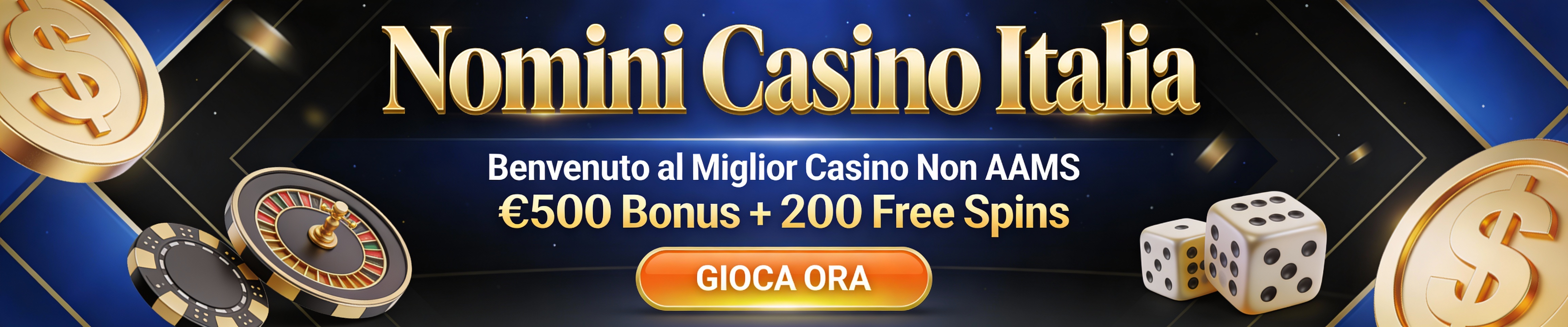 Nomini Casino Italia - Bonus Benvenuto €500 + 200 Free Spins